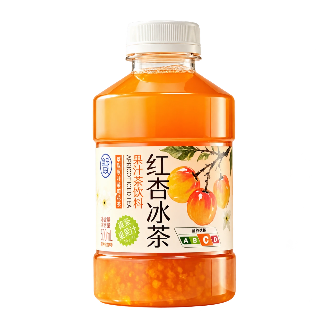 Apricot drink in a wide-neck bottle